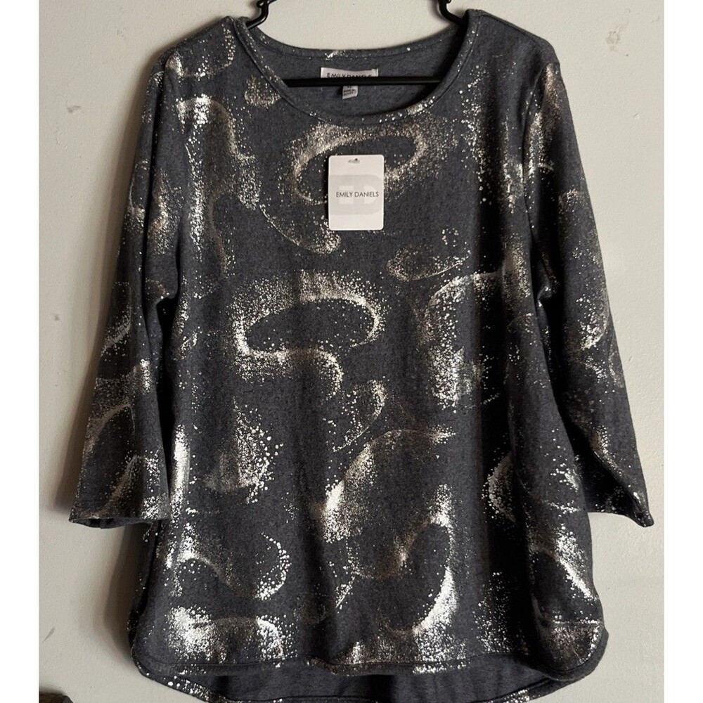Emily Daniels NWT Abstract Silver Swirl Women's Size XL Long Sleeve Round Neck